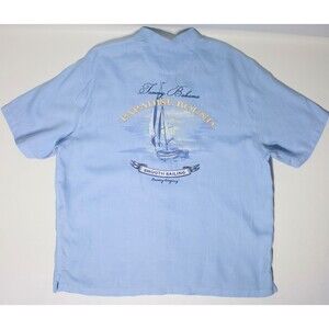 Tommy Bahama Light Blue 100% Linen Shirt Smooth Sailing Brewing 2XL Big & Tall